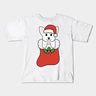 Christmas White Chihuahua Stocking Kids T-Shirt